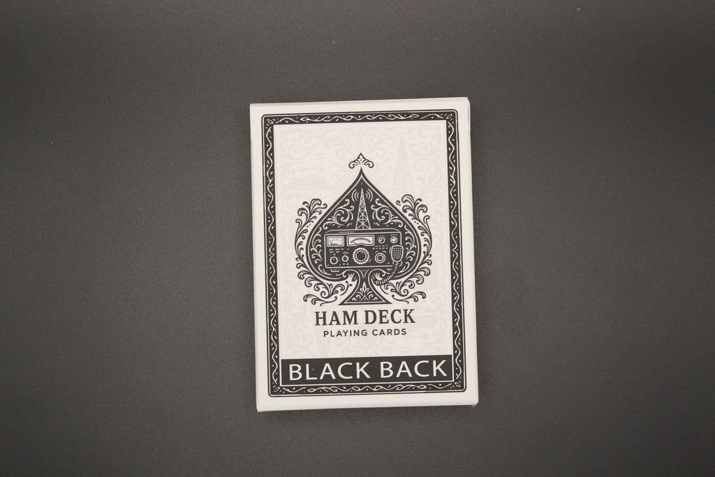 Playing card deck with 'HAM DECK' branding on a gray background