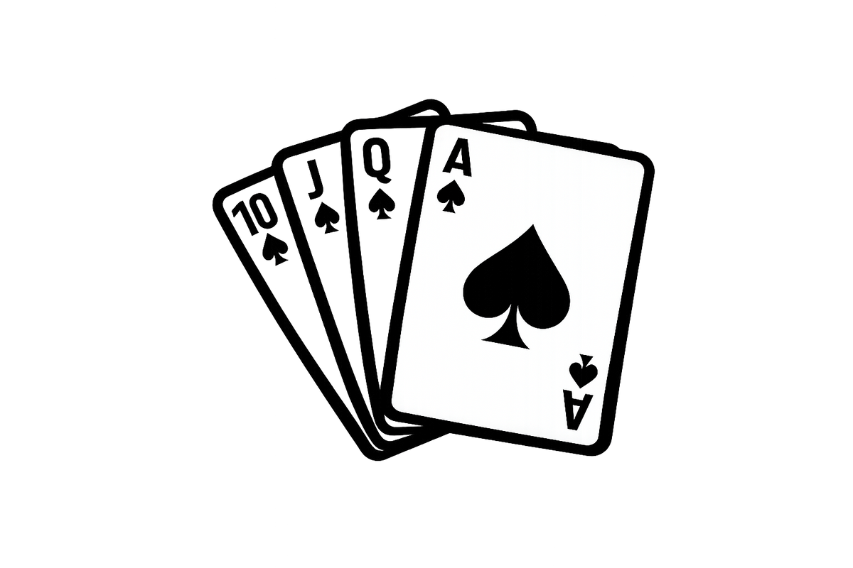 Four playing cards with Ace of Spades and 10 of Spades on a white background