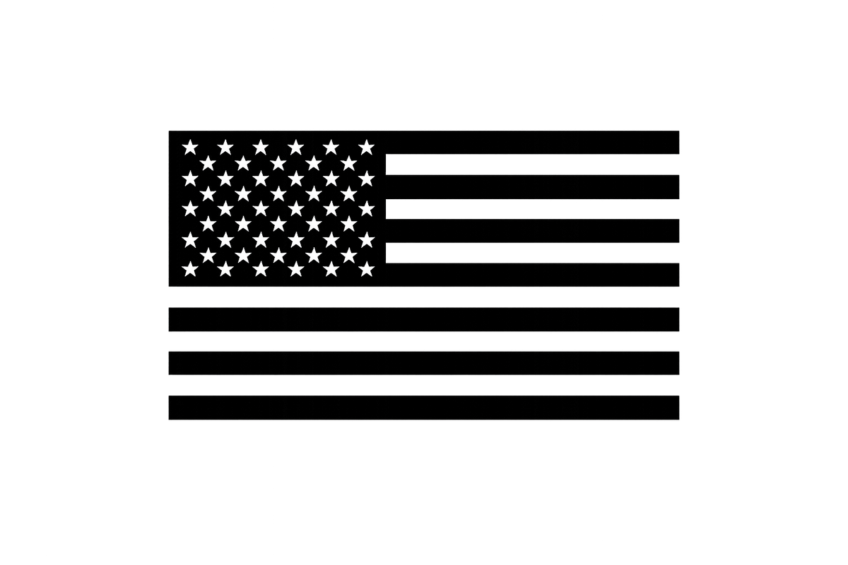 Black and white American flag on a white background